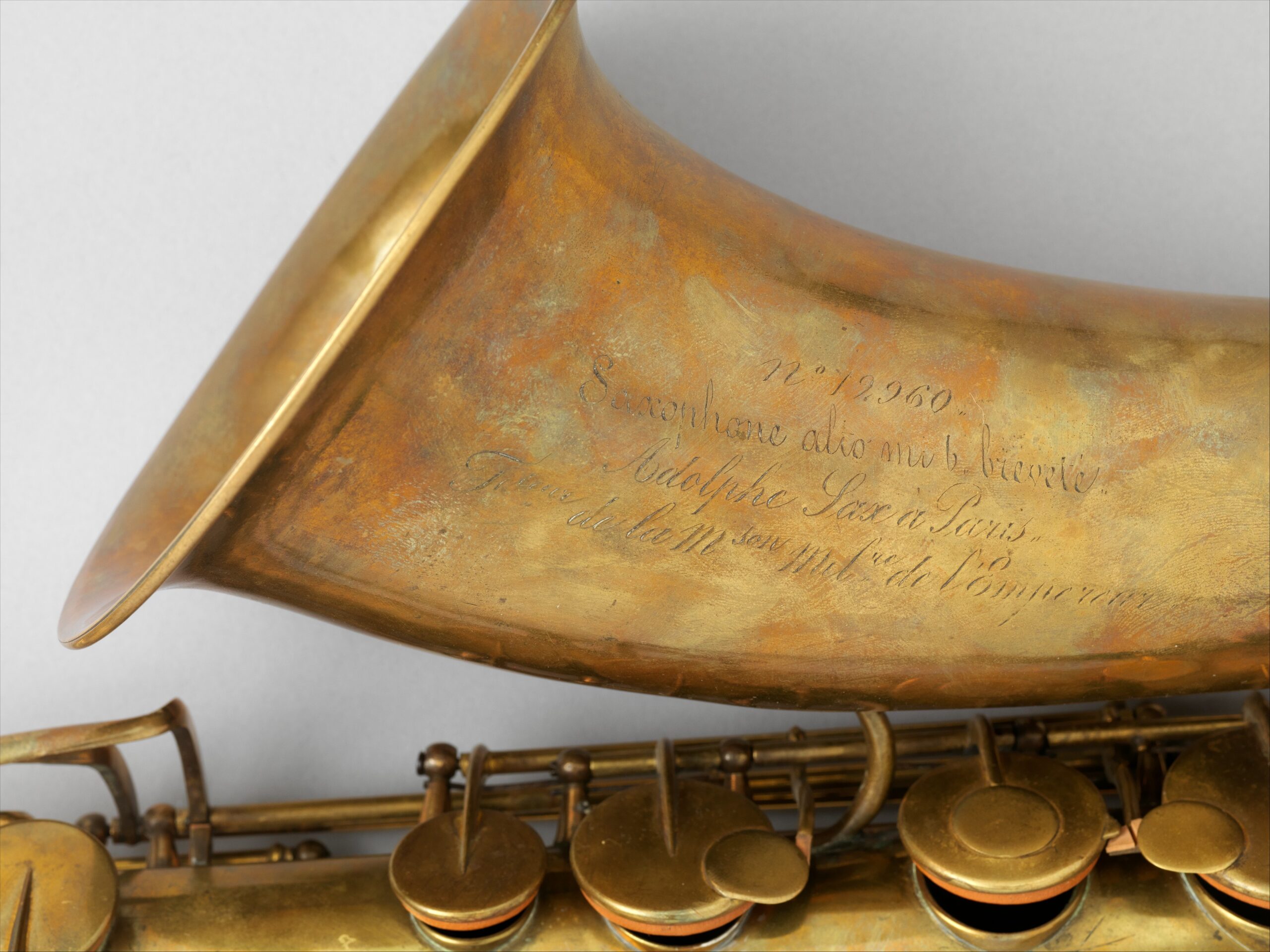 Historic alto saxophone made by Adolphe Sax in the Metropolitan Museum of Art collection
