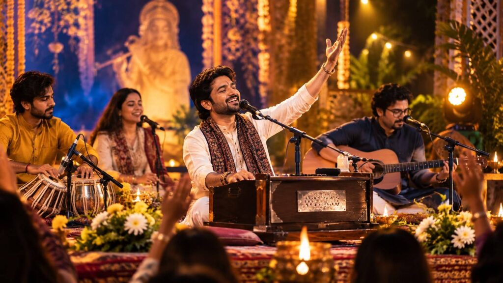 Bhajan Clubbing artist performing live at a devotional music event in Mumbai
