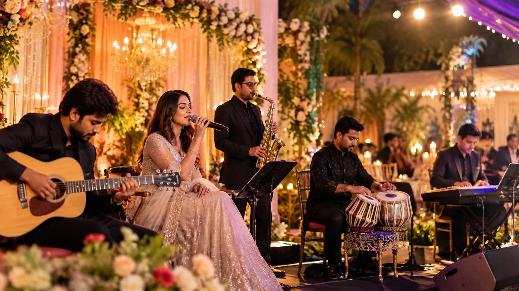 Live wedding musicians performing at a wedding celebration in Mumbai