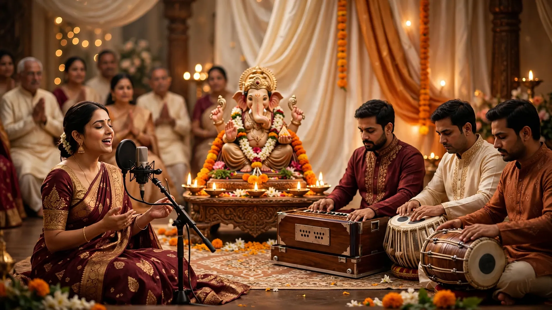 Traditional Indian devotional music celebration with festive atmosphere