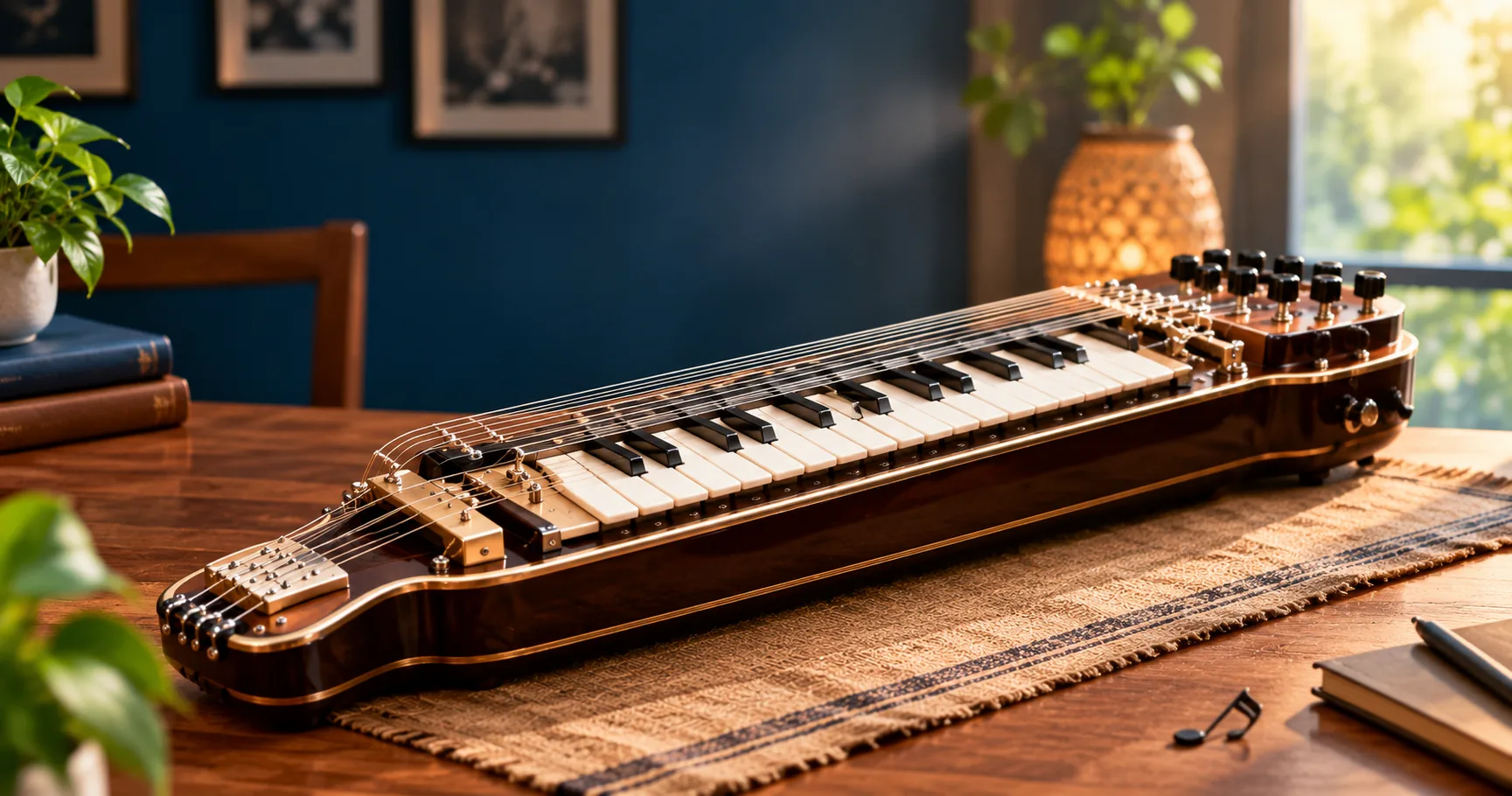 Bulbul Tarang Indian string instrument with keyboard-style keys and strings