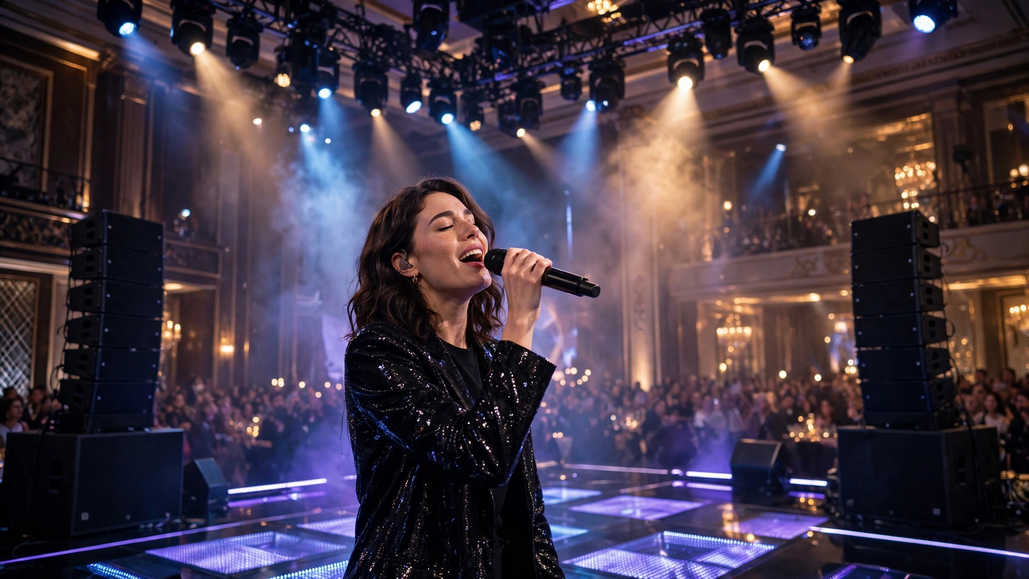 Celebrity artist performing at a large-scale private or corporate event