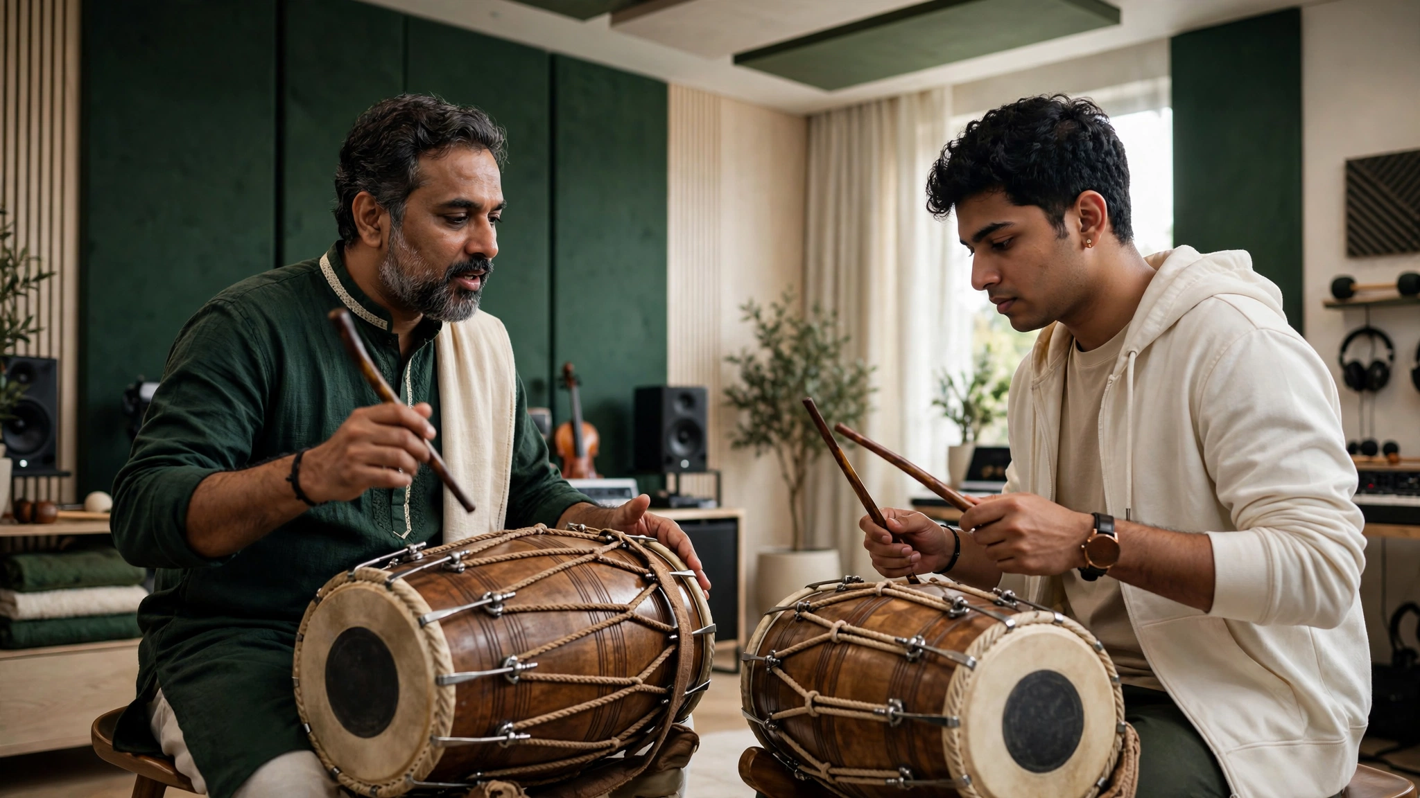 Beginner learning Dhol with an experienced music teacher