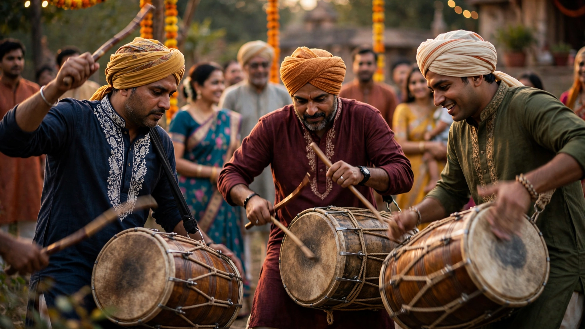 Dhol musicians performing during an Indian cultural festival