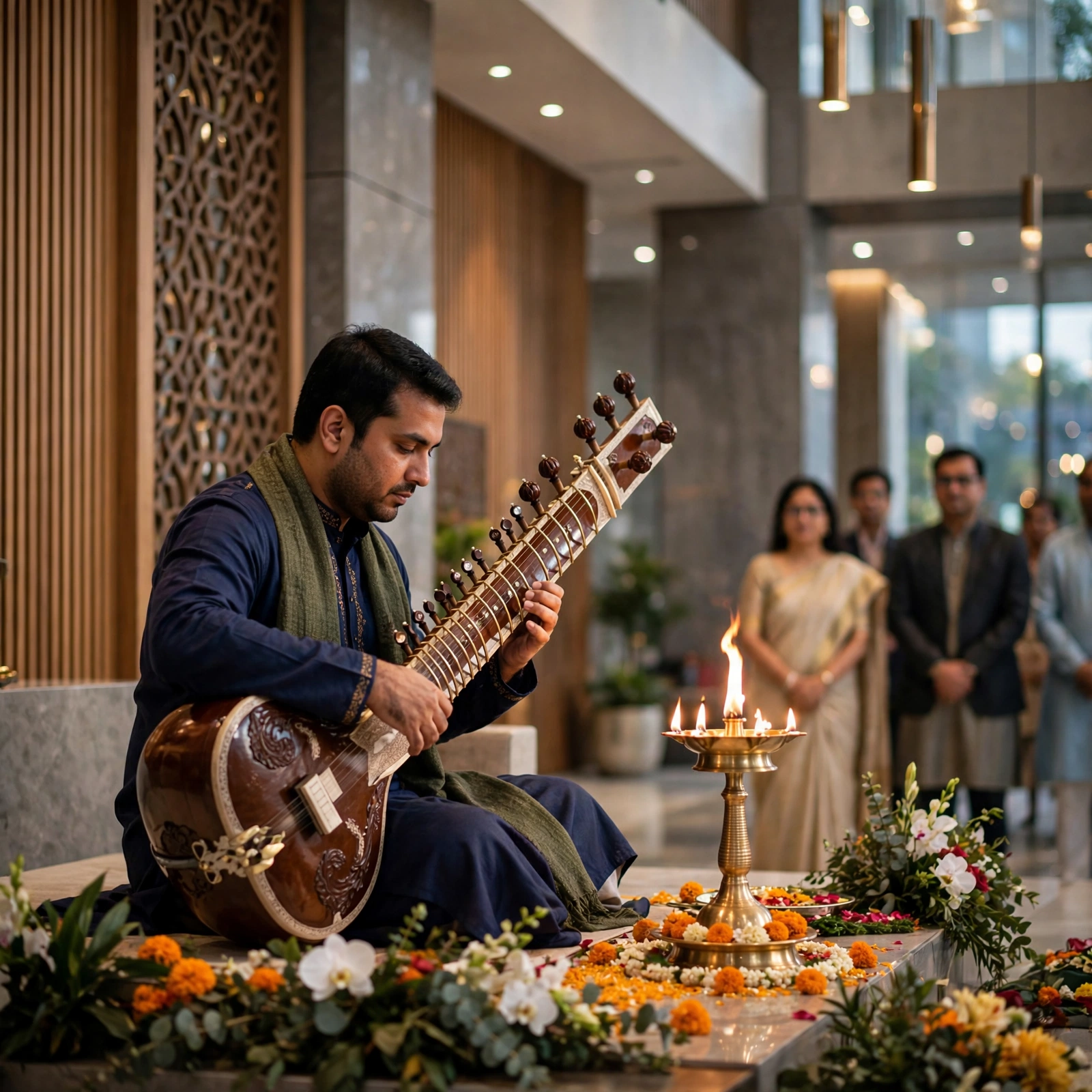 Solo instrumentalist performing during an elegant event ceremony