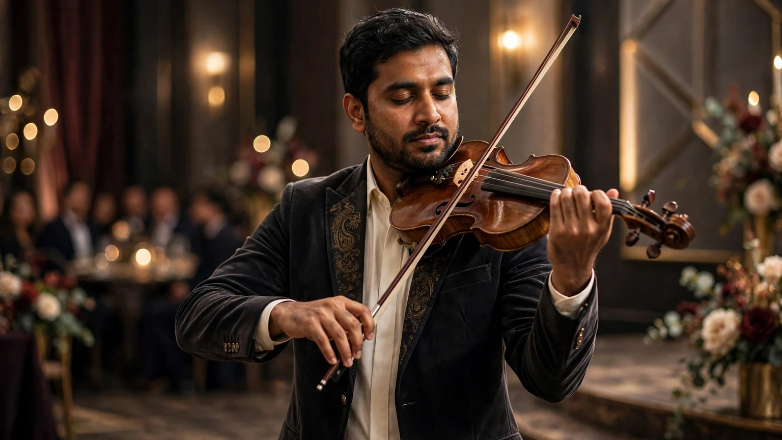 Live devotional artist performing on stage at a Mumbai event