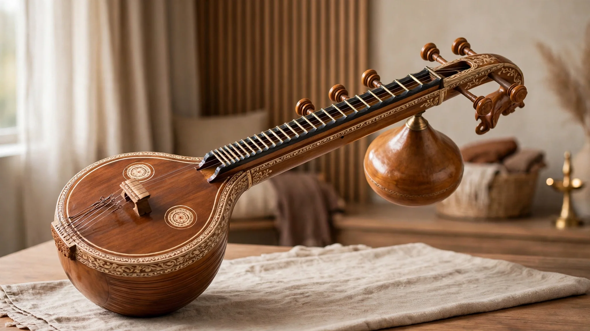Traditional Veena used for Indian classical music lessons