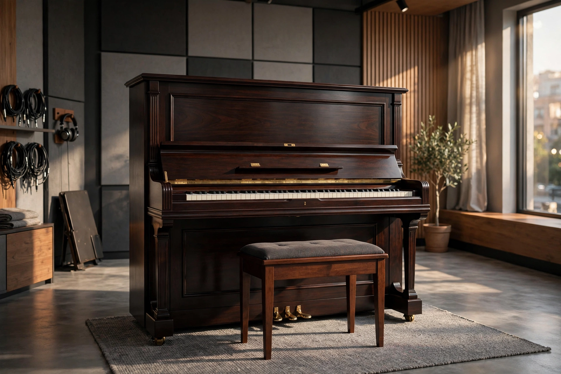 Black upright acoustic piano