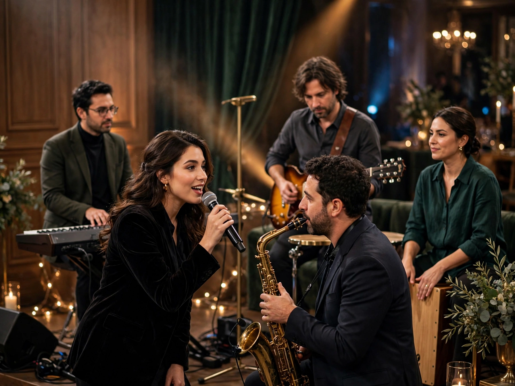 Professional vocalist and instrumentalists performing live at a wedding event