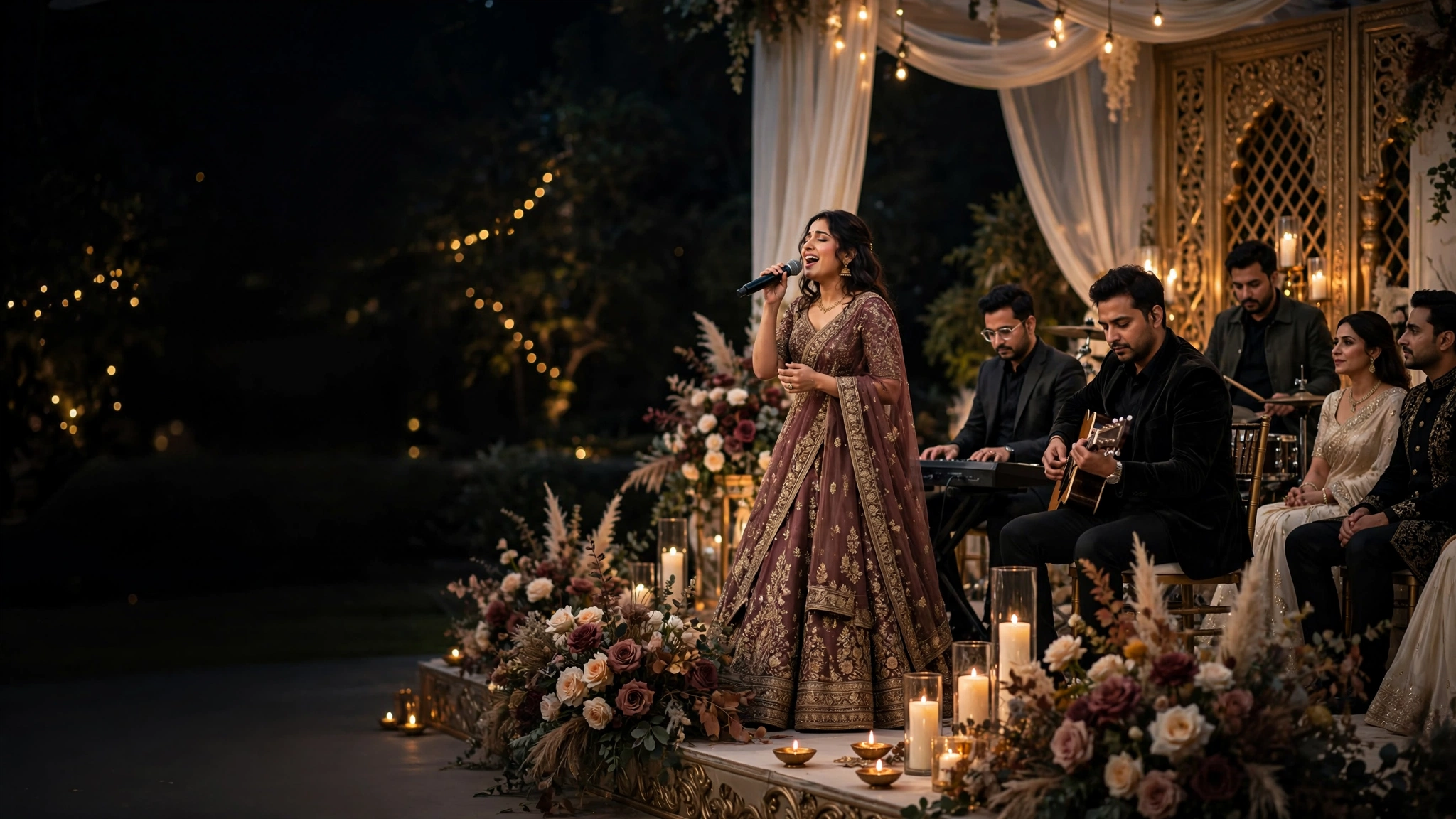 Wedding musicians performing live for guests at a Mumbai wedding