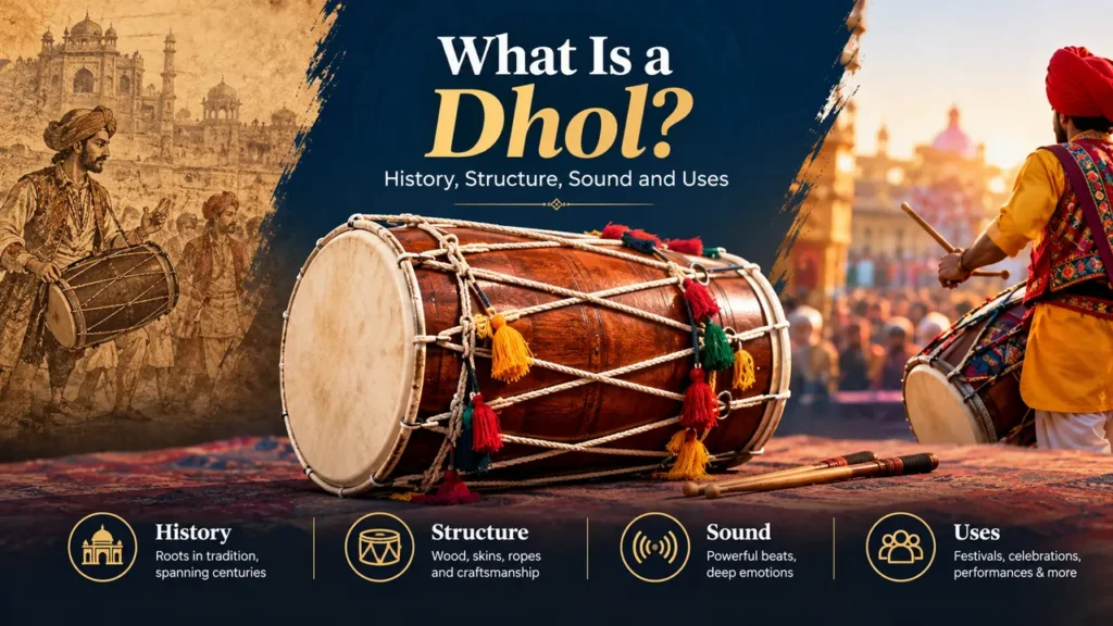 Traditional Indian Dhol drum used for music, festivals and cultural performances