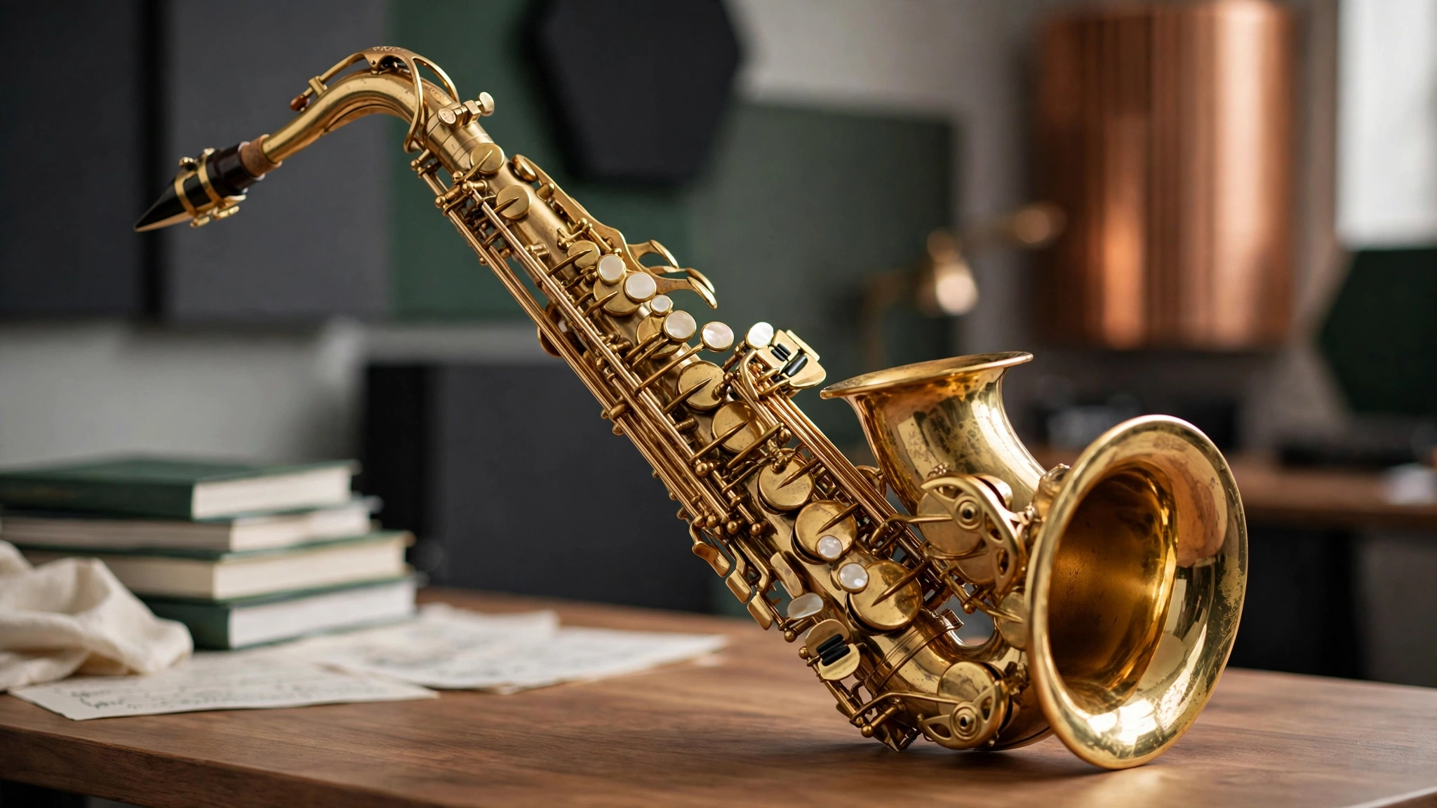 Saxophone player performing with a gold saxophone