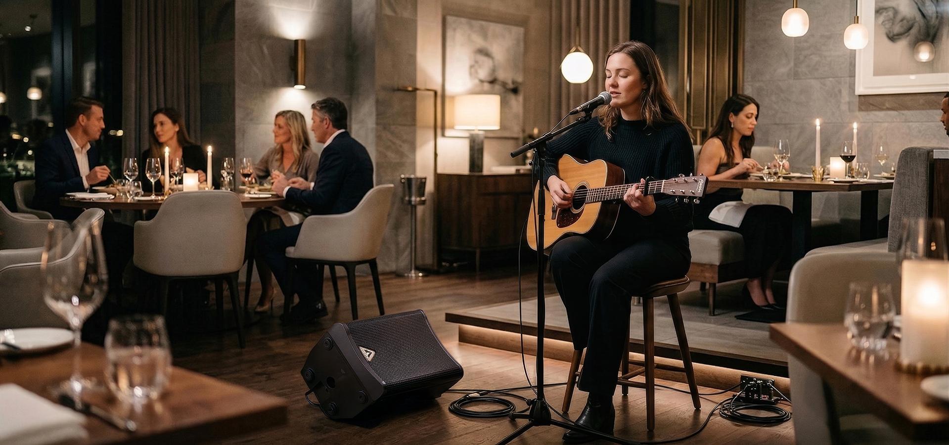 Solo singer and guitarist performing live for a private or public event